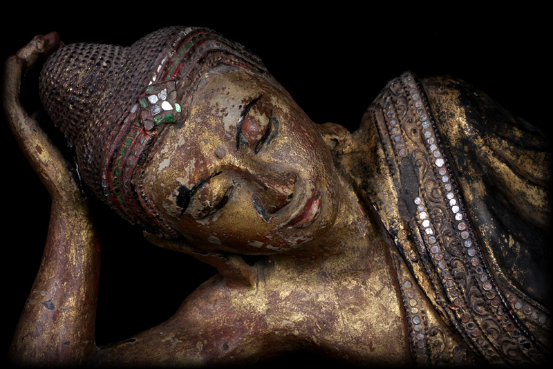 Extremely Rare Early 19C Wood Mandalay Reclining Buddha # A141